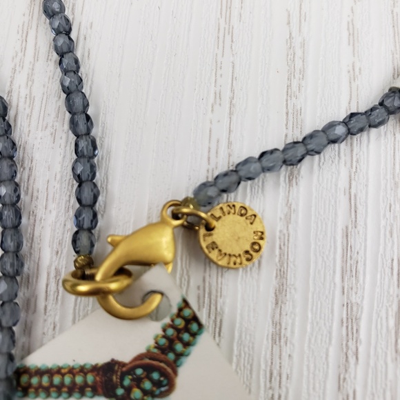 Linda Levinson Beaded Crystal Necklace Flower Blue - Picture 5 of 7